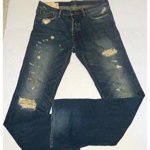 Abercrombie Fitch Distressed Jeans Baxter Low Rise Slim Boot 32 X 34 Actual 36